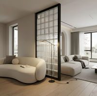 Cloison de séparation en verre avec cadre en métal noir sur mesure pour la décoration du salon