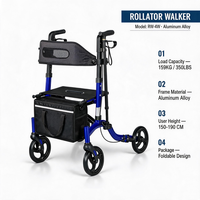 Déambulateur tout-terrain avec siège, roues anti-vibration pivotantes à 360°, pliable, capacité de 350 lb, déambulateur à 4 roues réglable pour la réadaptation