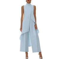 Ensemble élégant deux pièces pour femme : Gilet asymétrique sans manches à col roulé et pantalon large – Idéal pour le bureau et les trajets quotidiens