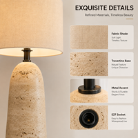Lampe de table en travertin de luxe avec abat-jour en tissu E27, lampe de chevet moderne en pierre naturelle pour la maison et l'hôtel
