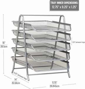 Metal Desk Organizer with 5 Sliding <b>Trays</b> for Letters and <b>Files</b> Holder 5 Tier Paper <b>Tray</b> Desktop <b>File</b> Storage Office Silver - Product Image 3