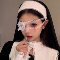 Halloween Nun Eye Mask Cosplay Lolita Headpiece Lace Face Cover Dark-themed Hair Accessoire