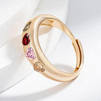Modischer Ring Neuer Exquisiter Regenbogen-Herzform Damenring Luxuriöser Stilvoller Verstellbarer Glänzender Zirkon Vergoldeter Messing Hochwertiger Ring