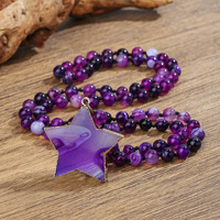Collier long bohème en perles avec pendentif étoile en améthyste naturelle de Madagascar, idéal pour pull, vente en gros