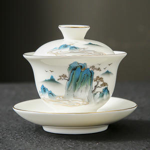 Service à thé Kung Fu en porcelaine blanche avec motif lotus, 6 tasses, gaiwan et pichet, coffret cadeau d'affaires, style chinois élégant - Product Image 3