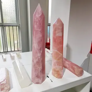 20-35 Inch Big Size Rose Quartz Point Wand Groothandel Hoge Kwaliteit Natuurlijke Grote Rose Quartz Toren