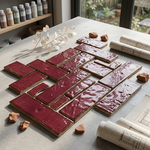 Carreaux carrés en céramique artisanaux Wabi Sabi, couleurs personnalisées, 60x240mm, 9mm d'épaisseur, faits à la main, relief surélevé, glaçure craquelée, modernes - Product Image 3