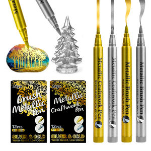 Ensemble de stylos métalliques pour loisirs créatifs, stylo à peinture dorée, pointe en fibre, encre à base d'eau, marqueurs métalliques argentés pour la fabrication de cartes, la peinture sur verre, la peinture sur roche, le bricolage - Product Image 1