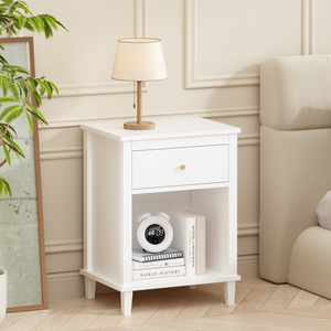 Mesita de noche de madera con un cajón y un estante, color blanco, para niños y adultos, 26,77 pulgadas de alto - Product Image 3
