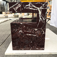Table d'appoint de luxe en marbre rouge Rosso Levanto de qualité supérieure, table centrale en pierre, table d'appoint en onyx