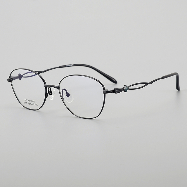 3012 New Pure Titanium Eyeframe Women'S Exquisite Elliptical Diamond Inlaid Ip Plated Optical Glasses