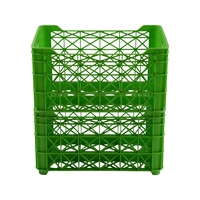 Grille de stockage industrielle robuste en HDPE vert, recyclable, empilable, ventilée, renforcée aux coins, pour entrepôt et transport