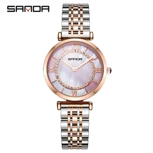 SANDA P1011 brand agents pink women quartz watch perfect steel Strap world time analog display Concise fitness reloj watch