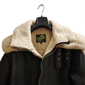 เสื้อแจ็คเก็ตหนังแท้สำหรับผู้ชาย CHAMP KING บุซับในขนเชอร์ปา ปิดด้วยซิป - Product Image 4