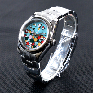 Montre automatique MINUTETIME personnalisée avec logo DIY, NH35, luxe, étanche 5ATM, saphir bleu, ballon arc-en-ciel, mécanique automatique - Product Image 1
