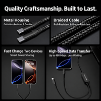 Câble de charge et de données USB C vers double Type C tressé 140W 2 en 1, 1,2m, alliage d'aluminium, logo personnalisé