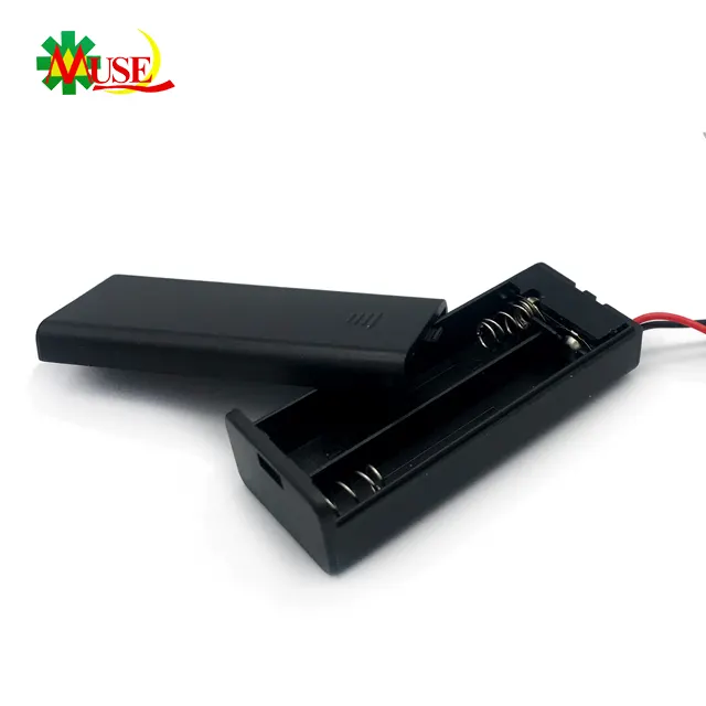 2 एएए बैटरी धारक के साथ कवर, पर/बंद स्विच और तार होता है, 2x1.5v एएए बैटरी भंडारण बॉक्स चीन कारखाने से