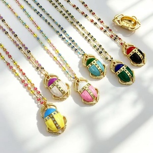 Collier Pendentif <span class=keywords><strong>Scarabée</strong></span> Plaqué Or 18K Multicolore, Émail Bicolore Micro-Pavé CZ, Bijou Rétro Égyptien, Idéal Cadeau - Product Image 1