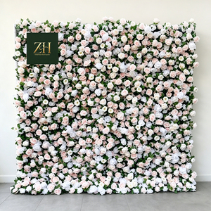 Pure White Rose and Green <strong>Leaves</strong> Handmade Flower <strong>Wall</strong> Wedding Photo Booth Backdrop <strong>Decor</strong> - Product Image 1