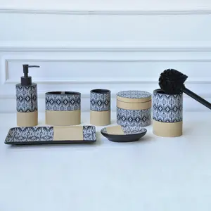 Home Decor 7 Pieces Ceramic Bathroom Set with Toothbrush Holder Soap Dish and Tray