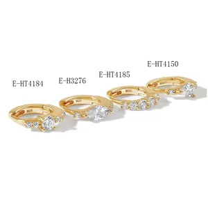 Earrings 925 Silver Gemnel Trendy Gold Huggie Set 925 Sterling Silver Diamond Hoop Earring