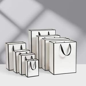 Sacs en papier kraft recyclé classiques de luxe personnalisés, imperméables, avec poignée longue, logo personnalisé, petites/mini tailles, blanc/noir/marron - Product Image 1