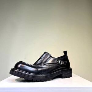 Chaussures Derby Homme en Cuir Rétro Vieilli à Semelle Épaisse Rehaussante et Bout Rond, Style Décontracté, avec Boucle, Idéales pour Mariage et Automne - Product Image 2