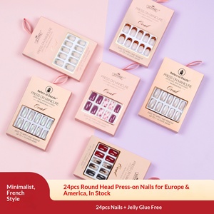 Lot de 24 faux ongles ronds à presser style français, faciles à appliquer et à retirer - Product Image 1