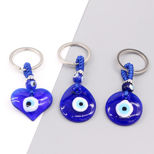 2025 Trendy Popular Personality Turkish Blue Evil Eye Glass Heart Drop Rope Bead Pendant Keychain Key Ring