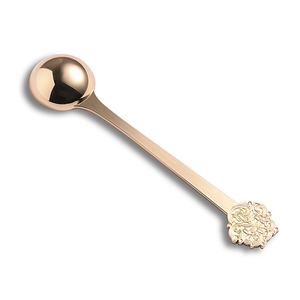 Vente en gros de cuillères doseuses miniatures en acier inoxydable de qualité alimentaire, rondes, avec logo personnalisé, dorées - Product Image 1