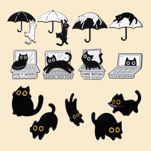 Broche de aleación de la serie de gatos negros de dibujos animados, combinación de animales nerds divertidos, insignia de Pin de Metal para fiestas, graduación, fundición pulida UV - Product Image 5