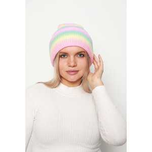 Bonnet en laine épaisse tissée noire à rayures croisées pour femme avec pompon Bonnet 1140 - Product Image 1