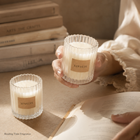 Vaso de vidrio transparente con nervaduras verticales de 180ml, 280ml, 300ml, contenedor vacío para hacer velas
