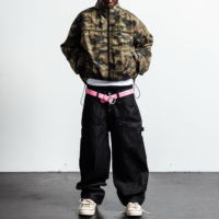 Veste coupe-vent en nylon Ripstop avec passepoil camouflage personnalisé OEM, veste vintage surdimensionnée pour homme, veste streetwear à fermeture éclair intégrale