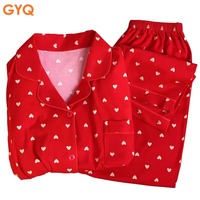 Pyjama à manches longues imprimé GYQ Love pour femme – Modèles printemps-automne de vêtements d'intérieur et de loisirs – Photo réelle