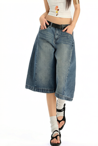 Short en jean ample délavé style hip-hop pour <span class=keywords><strong>femme</strong></span>, respirant, classique, polyvalent, coupe large sept pouces - Product Image 5