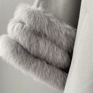 2022 moda elegante mantello di lana di Cashmere mantello scialle di lusso vera pelliccia Trim inverno autunno personalizzato donna <span class=keywords><strong>cappotto</strong></span> di lana nuovi arrivi - Product Image 6