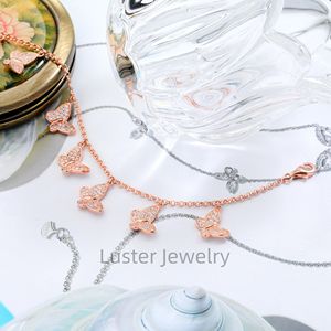 Lustre Rose Gold Plated Silver 7 pulgadas Butterfly Design 1,0mm Round Brilliant Cut Moissanite Bracelet Ajustable - Product Image 6