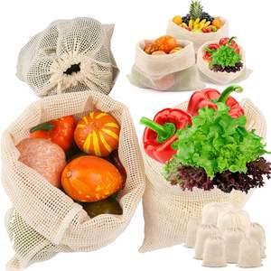 Bolsas Reutilizables de Malla de Algodón Orgánico para Frutas y Verduras, Bolsas Lavables con Cordón para Compras - Product Image 1