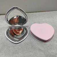 Miroir compact en forme de cœur en cuir PU, mini miroir de poche pour le maquillage, étiquette privée, miroir cosmétique en métal, vente en gros