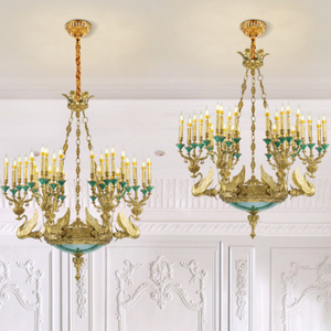 Lustre Cygne en Cuivre avec Base <span class=keywords><strong>Turquoise</strong></span> <span class=keywords><strong>et</strong></span> Zircon Bleu, Luminaire Suspendu Motif Cygne pour Salle de Banquet - Product Image 6