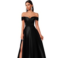 Nouvelle Robe de Soirée Noire en Satin Mat, Fendue, Élégante et Sexy, pour Soirées Annuelles et Dîners