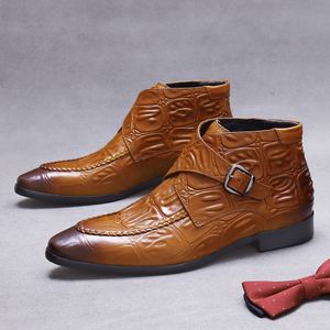 Chaussures pour hommes en cuir véritable de vachette personnalisables, bottes en cuir à boucle mi-hautes pour hommes - Product Image 2