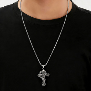 <b>Cross</b> Pendant Necklace Men's Tibetan Silver Dragon Skull Design Fashion Sweater <b>Chain</b> Jewelry Gift Geometric Pattern JD215 - Product Image 3