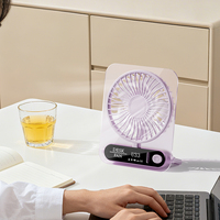 Ventilateur de table miniature portable électrique rechargeable par USB de haute qualité, rotatif, à affichage numérique carré, pour la maison et l'extérieur