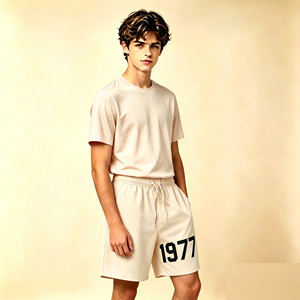 Shorts décontractés amples pour jeunes garçons, style vintage américain, numérotés 1977, longueur 5/4, tendance été, streetwear, fabrication directe usine OEM ODM - Product Image 3