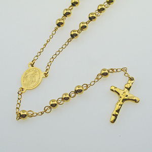 Collana con <span class=keywords><strong>Rosario</strong></span> Cattolico in Oro 18K con Croce per <span class=keywords><strong>Uomo</strong></span>, Vendita all'Ingrosso - Product Image 1