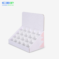 Présentoir de comptoir en carton personnalisé CBP à niveaux avec poches pour cosmétiques, plateau PE recyclable, emballage plat, logo imprimé sur mesure
