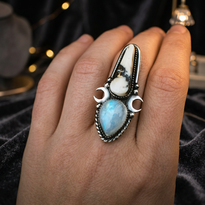 Natural Moonstone & Howlite 925 Sterling <b>Silver</b> Cute Bezel Setting <b>Statement</b> <b>Ring</b> for Women Partywear - Product Image 2