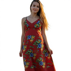 Vestido Casual de Verano para Mujer, Estilo Bohemio, Floral, Hasta la Rodilla, Cuello en V, Silueta en A, 100% Algodón Satinado - Product Image 1